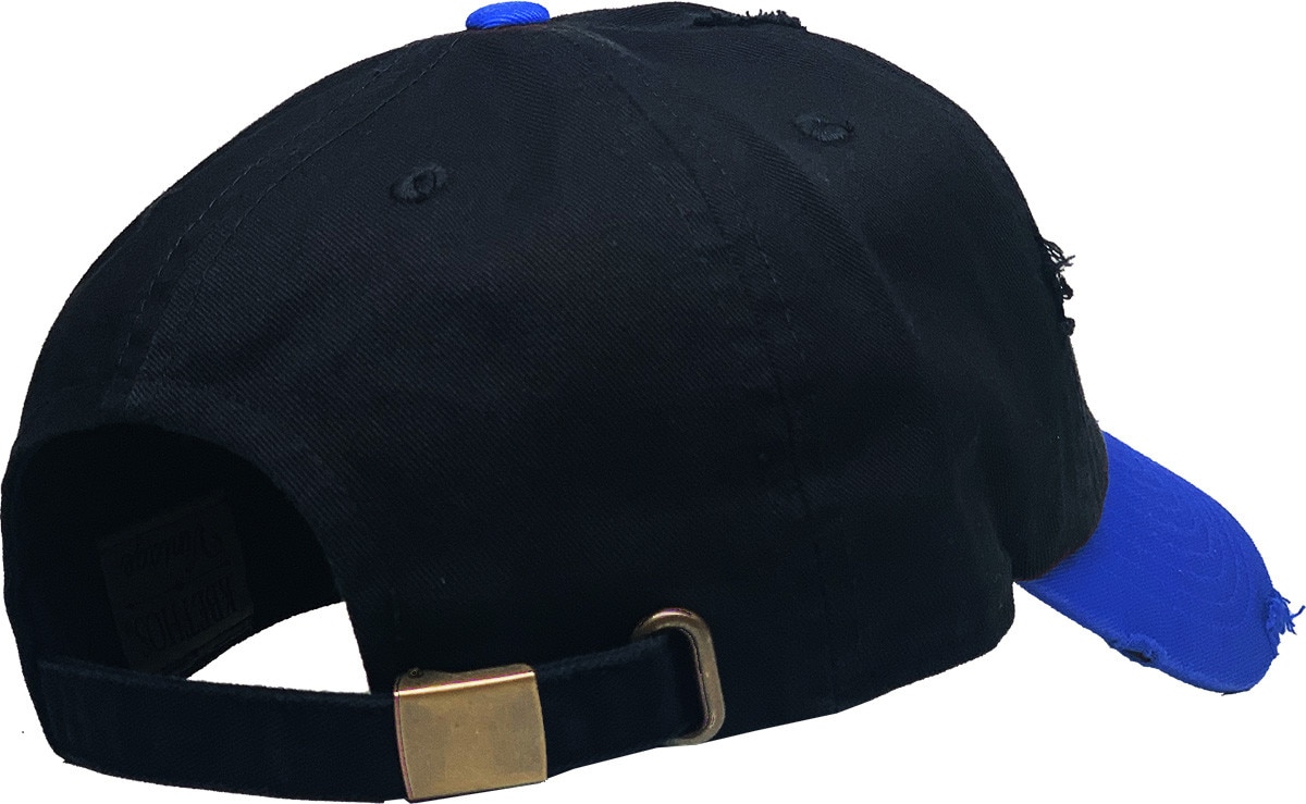 Black Royal Blue Two Tone Distressed Vintage Baseball Cap Back Side View